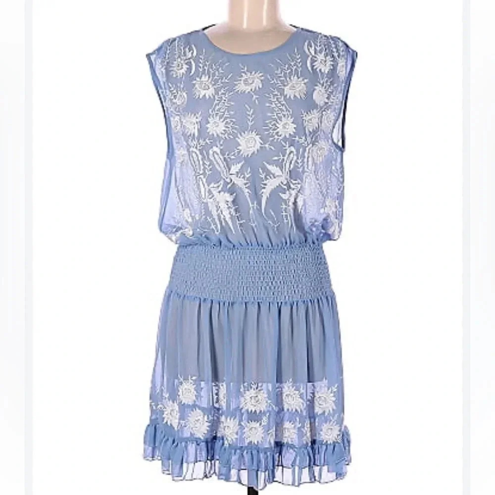 Free People embroidered light blue dress size S - Picture 3 of 12